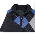 Men's 1/4 Zip Front Argyle Lined Sweater